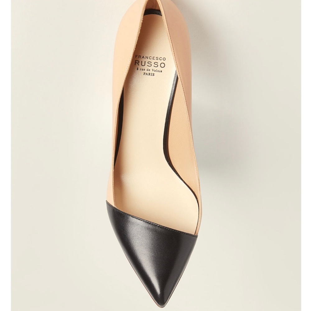 FRANCESCO RUSSO Nude & Black 38 Leather Flats